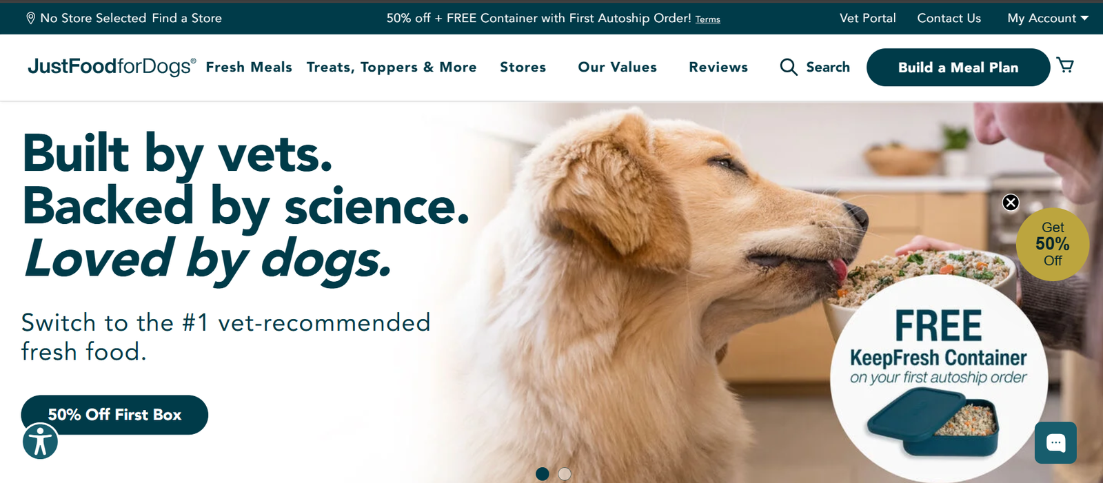 JustFoodForDogs homepage — fresh, vet-recommended meal plans